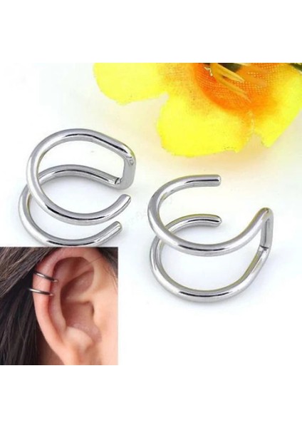 Siyah 1 Çift Punk Manwomen Paslanmaz Çelik Kulak Klipsi Sahte Küpe Manşet Wrap Küpe Kıkırdak Wrap Takı Üzerinde Hiçbir Piercing-Klip (Yurt Dışından)