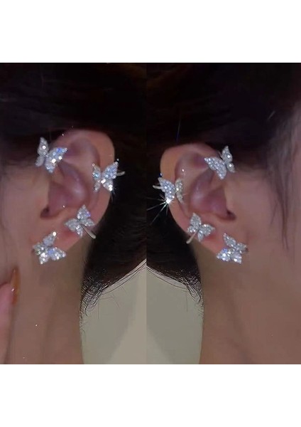 C1556 Gümüş Kaplama Metal Kelebek Kulak Klipleri Piercing Olmadan Kadınlar Için Köpüklü Zirkon Kulak Manşet Klipsi Küpe Düğün Takı (Yurt Dışından) fiyatları