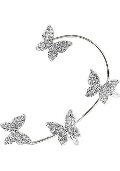 C1556 Gümüş Kaplama Metal Kelebek Kulak Klipleri Piercing Olmadan Kadınlar Için Köpüklü Zirkon Kulak Manşet Klipsi Küpe Düğün Takı (Yurt Dışından) indirimleri