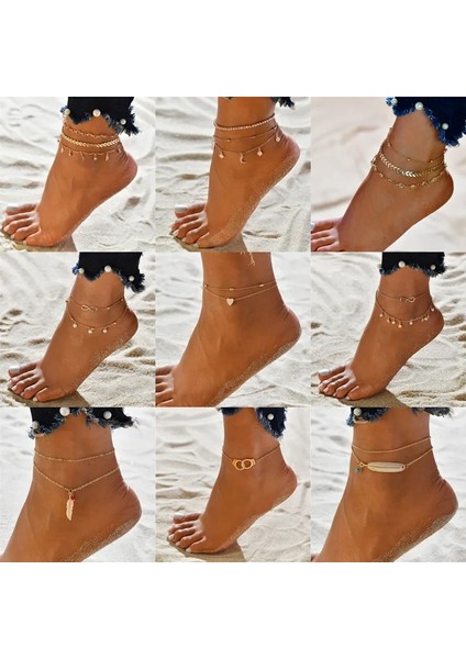 NO.50185 Beden Bohemian Ok Halhal Bilezik Kadınlar Için Punk Metal Zincir Pullu Halhal Yaz Plaj Halhal Kadın Yalınayak Bacak Zinciri Takı (Yurt Dışından) fırsatları