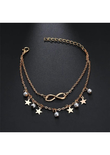 S013JIN 2 Adet Retro Inci Kalp Infinity Ayak Bileği Halhal Bilezik Seti Bohemia Ayak Plaj Halhal Kadın Moda Yalınayak Zincir Takı (Yurt Dışından)