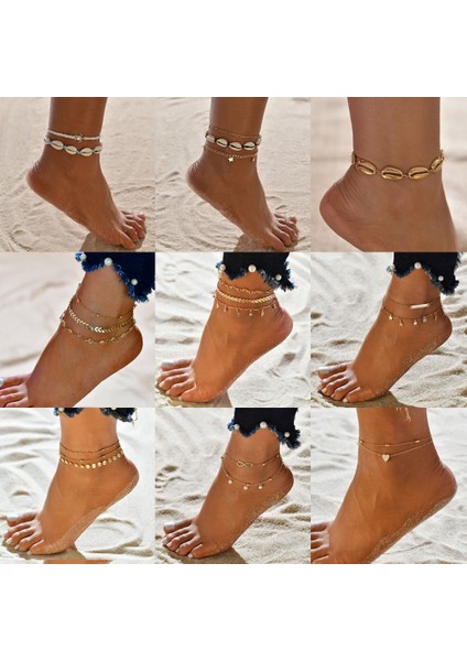 BR031-18 Bohemian Çok Katmanlı Kabuk Boncuk Halhal Kadınlar Için Vintage Starfish Ayak Bileği Bilezikler Bacak Ayak Zinciri Yaz Plaj Takı (Yurt Dışından) fırsatları