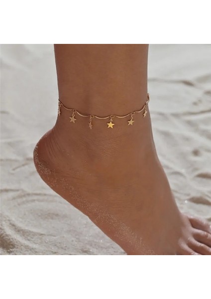NO.50072 Beden Letapı Altın Renk Pentagram Halhal Yalınayak Ayak Takı Bacak Yeni Halhal Ayak Bileği Bilezikler Kadınlar Için (Yurt Dışından) fiyatları