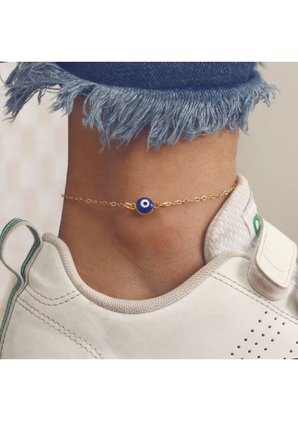 Altın-Mavi Charm Halhal Nazar Paslanmaz Çelik Takı Kaplama Renkli Emaye Nazar Charm Bilezik Erkekler Kadınlar Için (Yurt Dışından) fiyatları