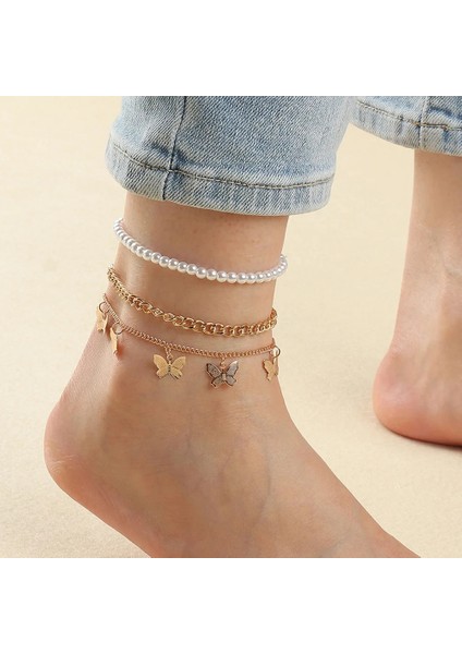 FZ0160 Boho Şeker Boncuk Charm Çok Katmanlı Halhal Yıldız Kelebek Anahtar Kolye El Yapımı Ayak Zinciri Bilezik Yalınayak Plaj Takı Bijoux (Yurt Dışından)