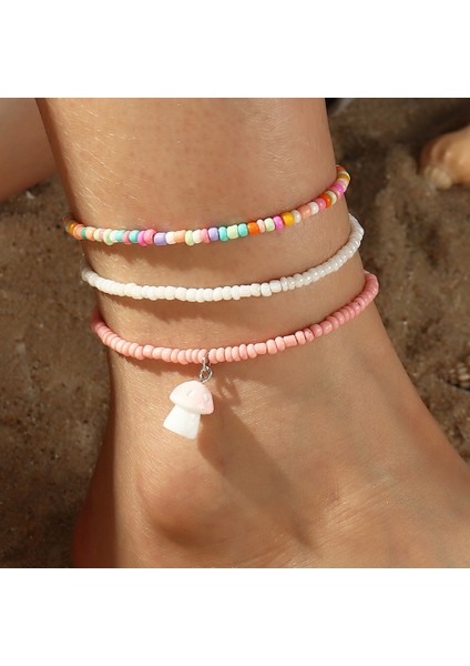 FZ0160 Boho Şeker Boncuk Charm Çok Katmanlı Halhal Yıldız Kelebek Anahtar Kolye El Yapımı Ayak Zinciri Bilezik Yalınayak Plaj Takı Bijoux (Yurt Dışından)