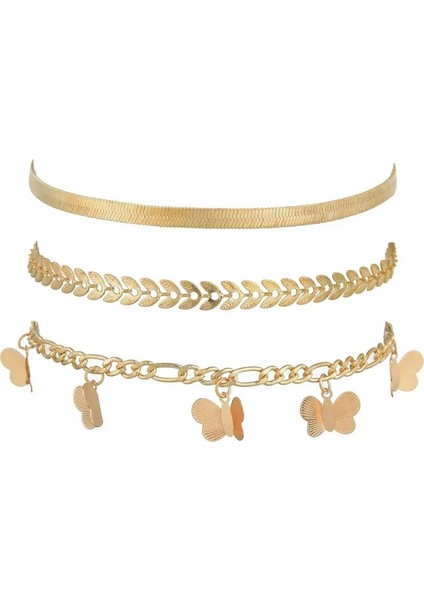J50072 Modyle Et Kelebek Kolye Halhal Kadınlar Için Moda Altın Renk Basit Zincir Hediyeler Takı (Yurt Dışından)