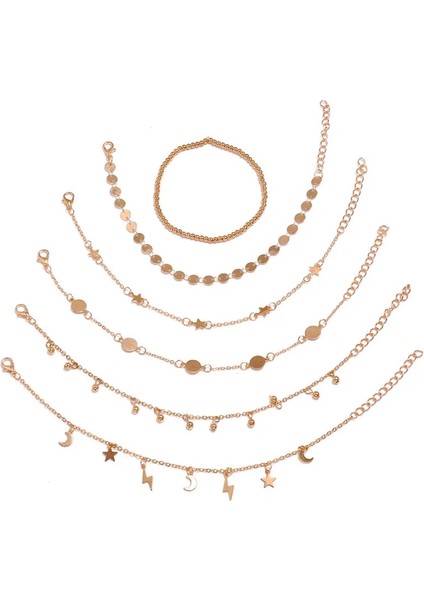NO.50161 Beden Bohemia Çok Katmanlı Boncuk Halhal Seti Moda Sequins Yıldız Ayak Bileği Bilezikler Kadınlar Için Yaz Plaj Ayak Takı Bacak Zinciri Halhal (Yurt Dışından)