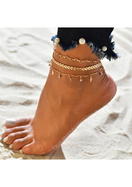 NO.50181 Beden Wukalo Et Altın Renk Kadınlar Için Basit Zincir Halhal Plaj Ayak Takı Bacak Zinciri Ayak Bileği Bilezik Kadın Aksesuarları (Yurt Dışından)