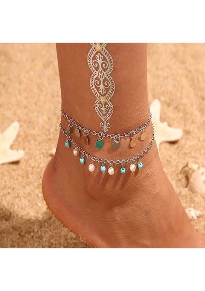No.8 Boyutu Kadınlar Için Vintage Kabuk Ayak Bileği Bilezik Seti Bohem Halat Zincir Pullu Halhal Yaz Plaj Kızları Yalınayak Bacak Zinciri Boho Takı (Yurt Dışından)