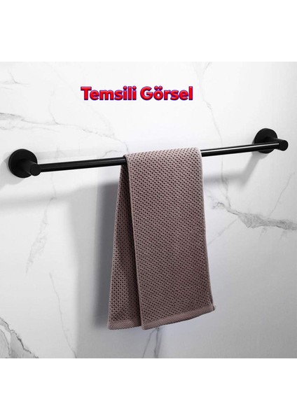 Vidalı Askılık Sağlam Askı Metal Siyah Bez Havlu Asma Askısı Aparatı 42 cm Banyo Lavabo