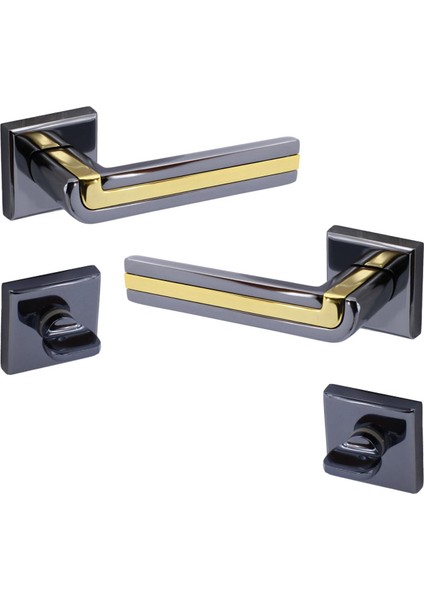 Defne Lüx Füme Gold Kare Rozetli Wc-Banyo Kapısı Uyumlu Kapı Kolu Sağ ve Sola Uygun Kolları 1 Takım indirimleri
