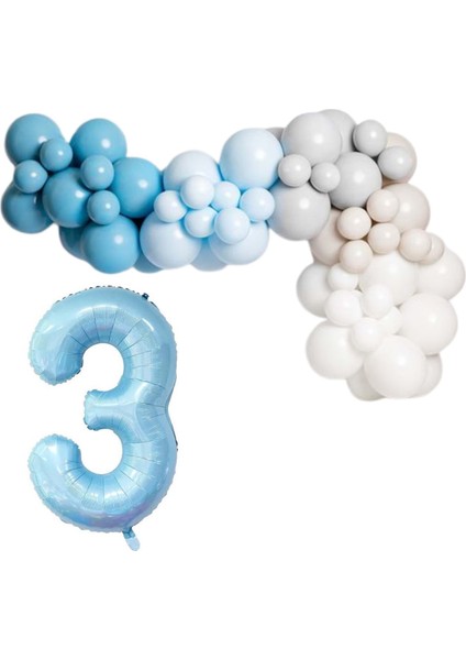 ZincirSeti DerinOkyanus-M.Mavi-Taş-Beyaz-DenizKumu+3 34inç A.Mavi FolyoBalon 30Adet+BalonŞeridi