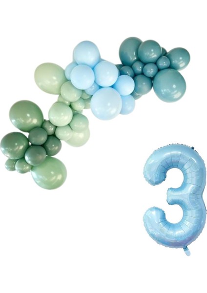 MiniZincirBalonSeti AdaÇayı-KışYeşil-A.Mavi-DerinOkyanus+3 34inçA.MaviFolyoBalon 30Adet+BalonŞeridi