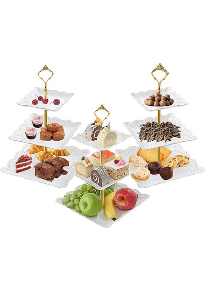 Düğün Doğum Günü Partisi Için 3'lü Paket Kare 3 Katlı Beyaz Cupcake Standı (Yurt Dışından)