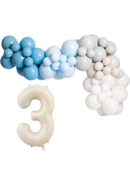 ZincirSeti DerinOkyanus-M.Mavi-Taş-Beyaz-DenizKumu+3 34inç Krem FolyoBalon 30Adet+BalonŞeridi