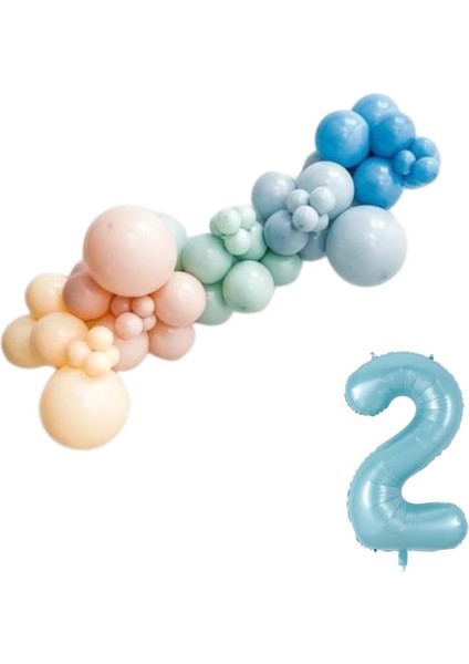 ZincirSeti D.Okyanus-FırtınaMavi-Küfyeşil-M.Somon-Ten+2 34inç A.Mavi FolyoBalon 30Adet+BalonŞeridi