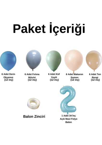 ZincirSeti D.Okyanus-FırtınaMavi-Küfyeşil-M.Somon-Ten+2 34inç A.Mavi FolyoBalon 30Adet+BalonŞeridi fiyatları