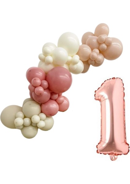 MiniZincirBalonSeti DenizKumu-ÇölKumu-R.Pembe-R.Beyaz+1 34inç Rose FolyoBalon 30Adet+BalonŞeridi