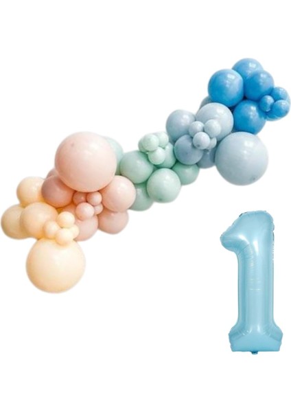 ZincirSeti D.Okyanus-FırtınaMavi-Küfyeşil-M.Somon-Ten+1 34inç A.Mavi FolyoBalon 30Adet+BalonŞeridi