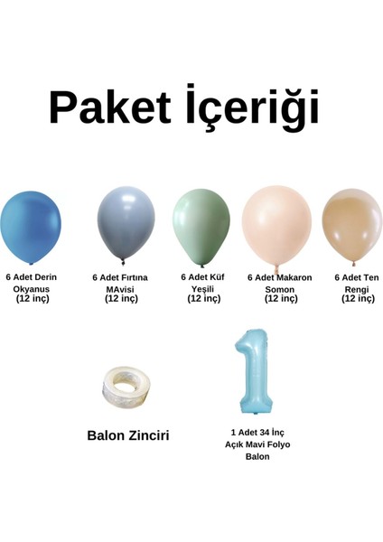 ZincirSeti D.Okyanus-FırtınaMavi-Küfyeşil-M.Somon-Ten+1 34inç A.Mavi FolyoBalon 30Adet+BalonŞeridi fiyatları