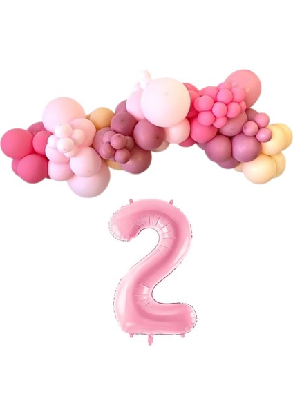 MiniZincirBalonSeti Fuşya-M.Pembe-R.Pembe-Şeftali+2 34inç A.PembeFolyoBalon 30Adet+BalonŞerid