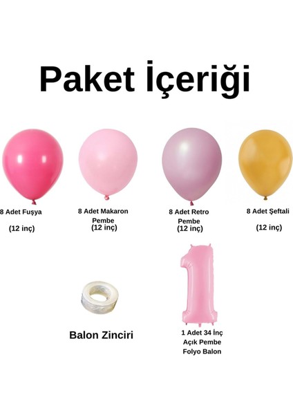 MiniZincirBalonSeti Fuşya-M.Pembe-R.Pembe-Şeftali+1 34inç A.PembeFolyoBalon 30Adet+BalonŞerid fiyatları
