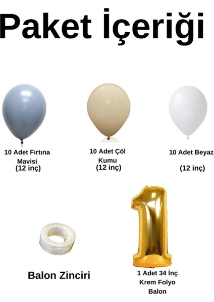 Mini Zincir Balon Seti Fırtına Mavisi-Çöl Kumu-Beyaz+1 40 inç Gold Folyo Balon 30 Adet +Balon Şeridi fiyatları