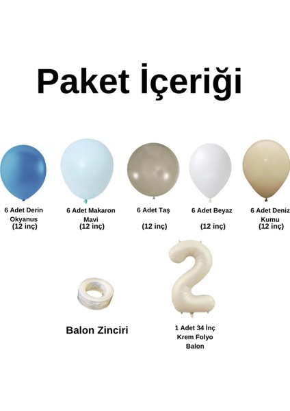 ZincirSeti DerinOkyanus-M.Mavi-Taş-Beyaz-DenizKumu+2 34inç Krem FolyoBalon 30Adet+BalonŞeridi fiyatları