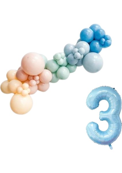 ZincirSeti D.Okyanus-FırtınaMavi-Küfyeşil-M.Somon-Ten+3 34inç A.Mavi FolyoBalon 30Adet+BalonŞeridi