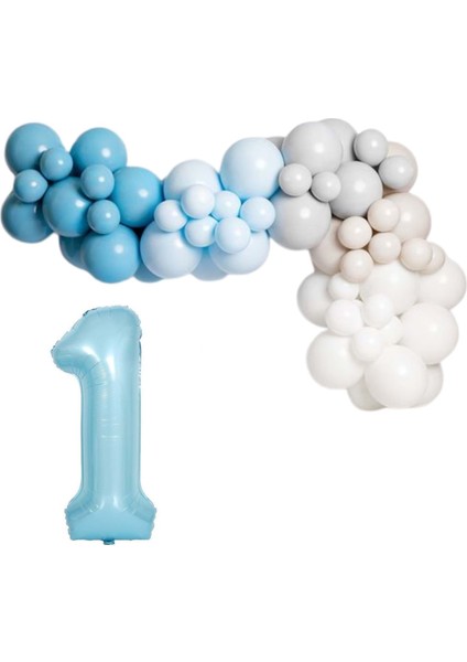 ZincirSeti DerinOkyanus-M.Mavi-Taş-Beyaz-DenizKumu+1 34inç A.Mavi FolyoBalon 30Adet+BalonŞeridi