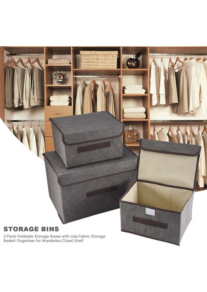 3'lü Kapaklı Katlanabilir Saklama Kutuları, Kumaş Saklama Sepeti (Yurt Dışından) indirimleri