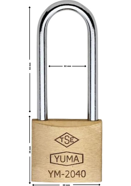 Yuma Standart Asma Kilit Uzun Kanca Pirinç Sarı 40 mm 1 Paket ( 6 Adet )