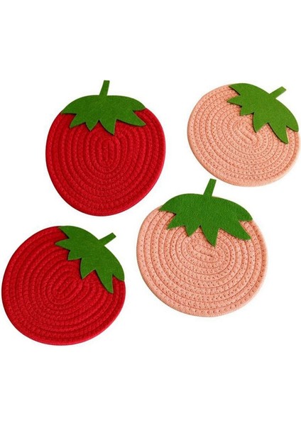 Yemek Masası Pamuk Tutucular Için 4 Paket Kırmızı Pembe Çilek Servis Altlığı (Yurt Dışından)