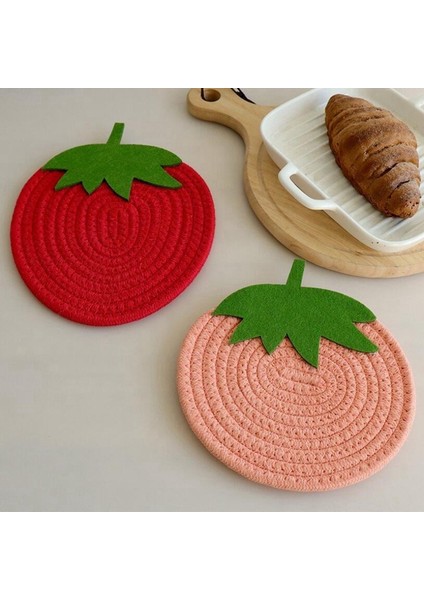 Yemek Masası Pamuk Tutucular Için 4 Paket Kırmızı Pembe Çilek Servis Altlığı (Yurt Dışından)