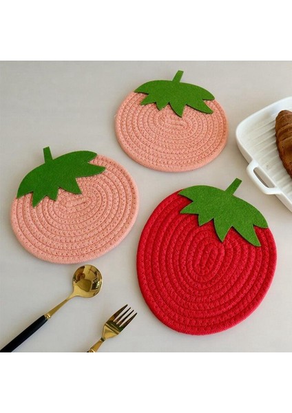 Yemek Masası Pamuk Tutucular Için 4 Paket Kırmızı Pembe Çilek Servis Altlığı (Yurt Dışından)