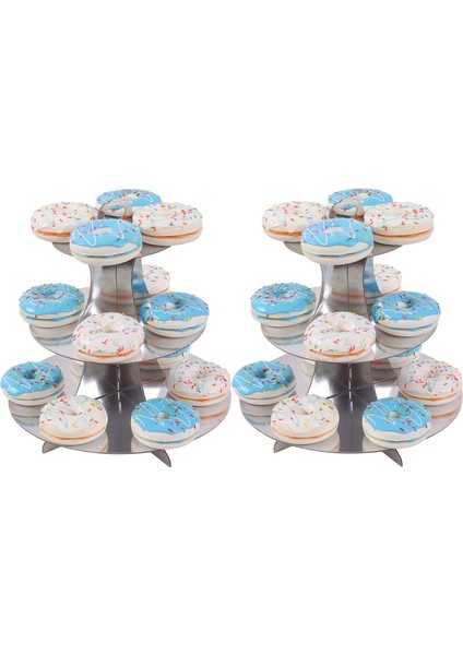 24 Cupcake Için Cupcake Standı 3 Katlı Yuvarlak Karton Cupcake Gümüş (Yurt Dışından) fırsatları