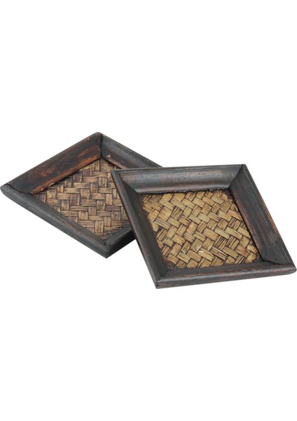 6pcs Ahşap Çerçeve Bambu Dokuma Coaster Çay Seti Bardak Tutucu 10X10CM (Yurt Dışından)