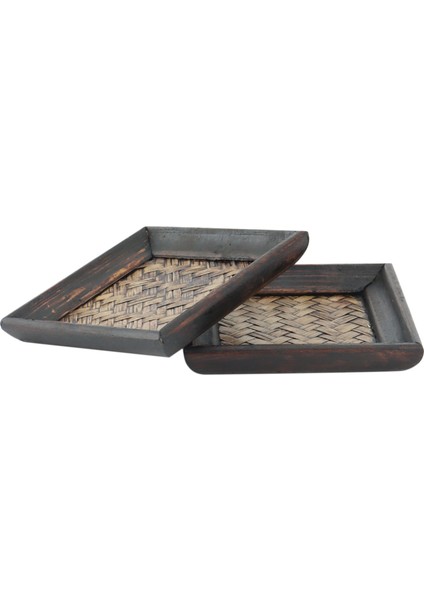 6pcs Ahşap Çerçeve Bambu Dokuma Coaster Çay Seti Bardak Tutucu 10X10CM (Yurt Dışından)