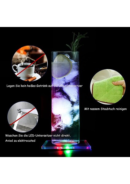 Renkli LED Bardak Altlıkları, Akrilik Kare Su Geçirmez Işık Bardak Altlıkları 4 Adet (Yurt Dışından)