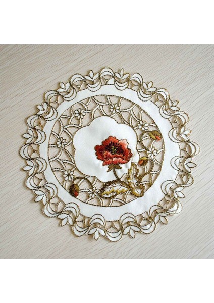 4'lü Oval Çiçekli Servis Altlığı Beyaz Vintage Işlemeli Dantel Seti (Yurt Dışından)