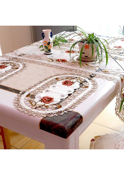 4'lü Oval Çiçekli Servis Altlığı Beyaz Vintage Işlemeli Dantel Seti (Yurt Dışından)