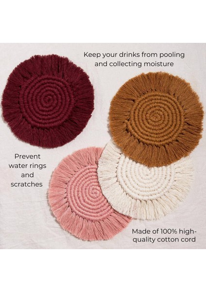 Makrome Dokuma Boho Servis Altlıkları, Masa Mutfak Yemek Odası Için 4'lü Set (Yurt Dışından)