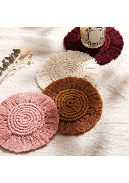 Makrome Dokuma Boho Servis Altlıkları, Masa Mutfak Yemek Odası Için 4'lü Set (Yurt Dışından)