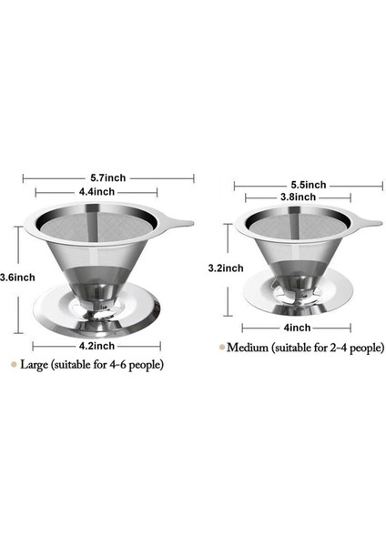 Paslanmaz Kahve Filtresi Yeniden Kullanılabilir Çift Katmanlı Filtreler 4-6 Bardak (Yurt Dışından)