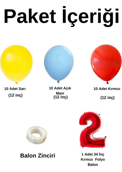 Mini Zincir Balon Seti Sarı-Açık Mavi-Kırmızı+2 40 inç Kırmızı Folyo Balon 30 Adet +Balon Şeridi fiyatları
