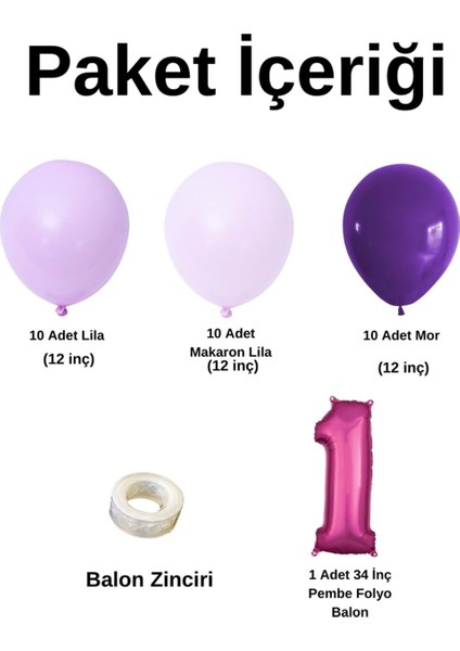 Mini Zincir Balon Seti Lila-MakaronLila-Mor+1 34 inç Pembe Folyo Balon 30 Adet +Balon Şeridi fiyatları