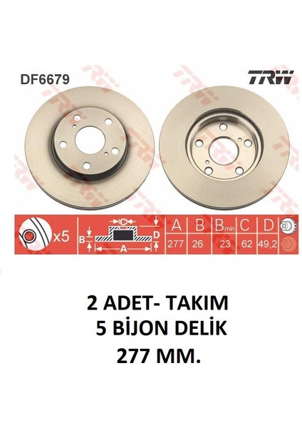 Ön Fren Disk Tk. Auris Hb Sw E18 2012-2018 Corolla Sedan E18 2013-2018 43512-02330 Trw DF6679