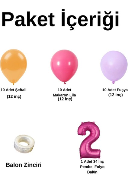 Mini Zincir Balon Seti Şeftali-Fuşya-Makaron Lila+2 34 inç Pembe Folyo Balon 30 Adet +Balon Şeridi fiyatları