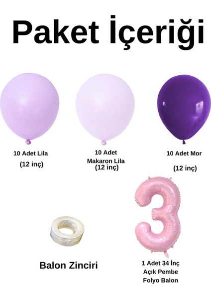 Mini Zincir Balon Seti Lila-MakaronLila-Mor+3 34 inç Açık Pembe Folyo Balon 30 Adet +Balon Şeridi fiyatları